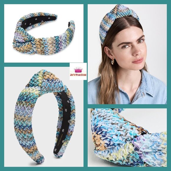 Lele Sadoughi Multicolored Rainbow Raffia Straw Knot Headband Beachy Dopamine Orange Multi Terry Cloth Headband | LELE SADOUGHI DESIGNS  main image 4